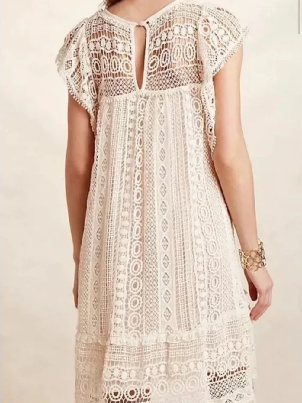 Anthropologie Cream Crochet Lace midi dress